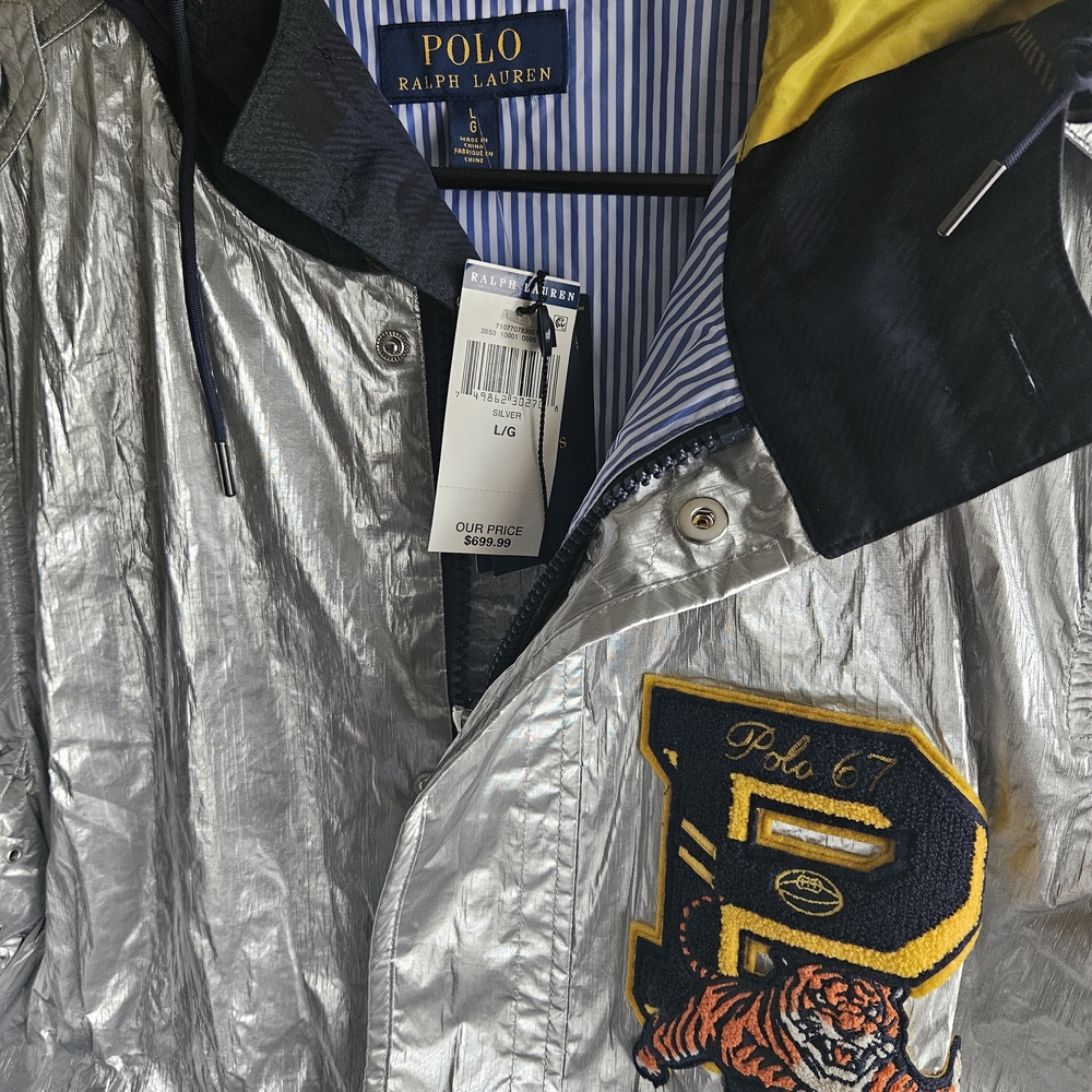 Polo by Ralph Lauren Metallic Silver Raincoat with Patch - Picture 3 of 6